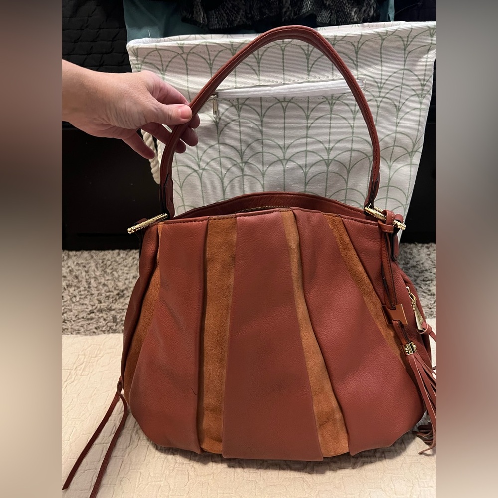 Aimee Kestenberg Terracotta leather and suede hobo bag